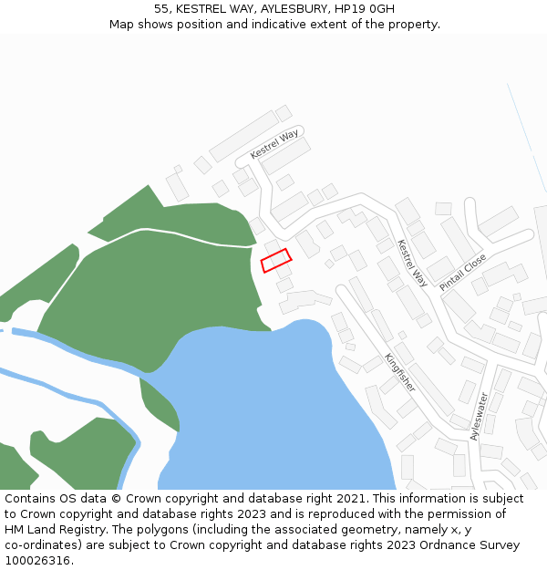 55, KESTREL WAY, AYLESBURY, HP19 0GH: Location map and indicative extent of plot