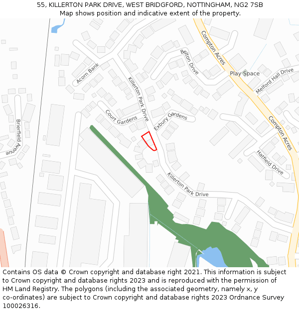 55, KILLERTON PARK DRIVE, WEST BRIDGFORD, NOTTINGHAM, NG2 7SB: Location map and indicative extent of plot