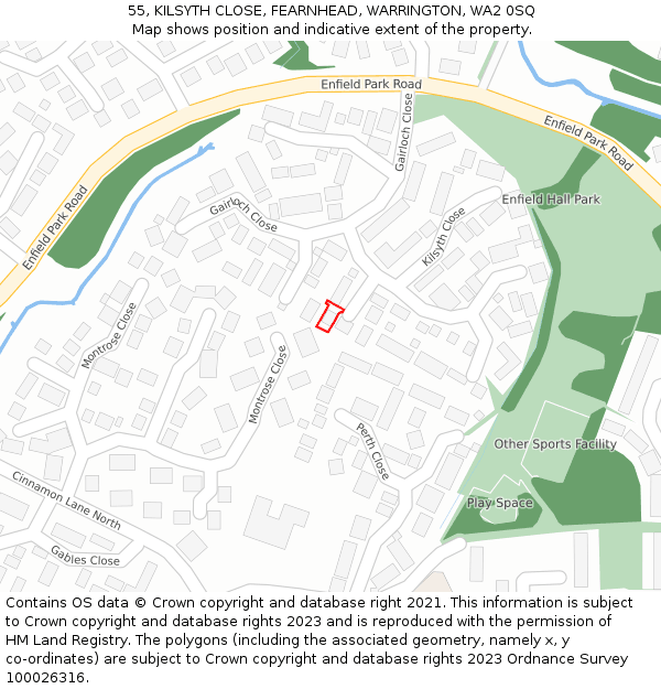 55, KILSYTH CLOSE, FEARNHEAD, WARRINGTON, WA2 0SQ: Location map and indicative extent of plot