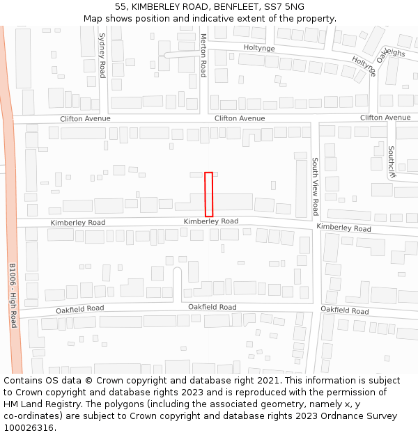 55, KIMBERLEY ROAD, BENFLEET, SS7 5NG: Location map and indicative extent of plot