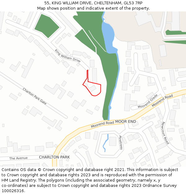 55, KING WILLIAM DRIVE, CHELTENHAM, GL53 7RP: Location map and indicative extent of plot