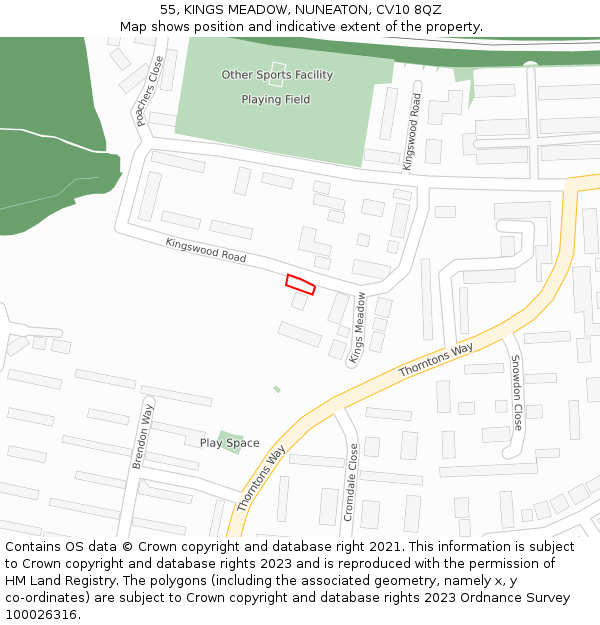 55, KINGS MEADOW, NUNEATON, CV10 8QZ: Location map and indicative extent of plot