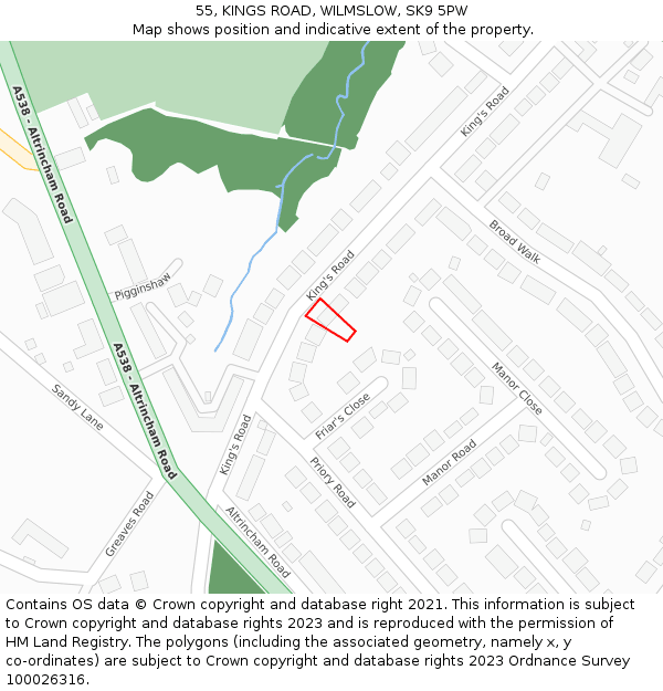 55, KINGS ROAD, WILMSLOW, SK9 5PW: Location map and indicative extent of plot