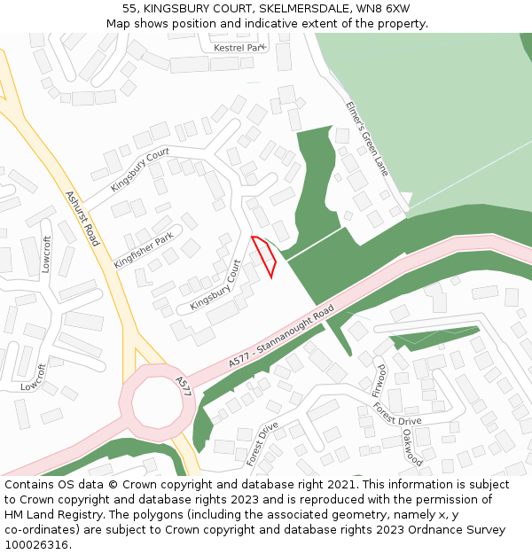 55, KINGSBURY COURT, SKELMERSDALE, WN8 6XW: Location map and indicative extent of plot