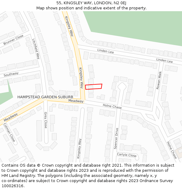 55, KINGSLEY WAY, LONDON, N2 0EJ: Location map and indicative extent of plot