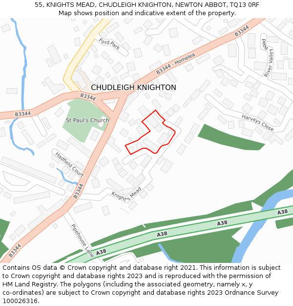55, KNIGHTS MEAD, CHUDLEIGH KNIGHTON, NEWTON ABBOT, TQ13 0RF: Location map and indicative extent of plot