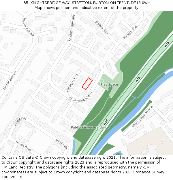 55, KNIGHTSBRIDGE WAY, STRETTON, BURTON-ON-TRENT, DE13 0WH: Location map and indicative extent of plot