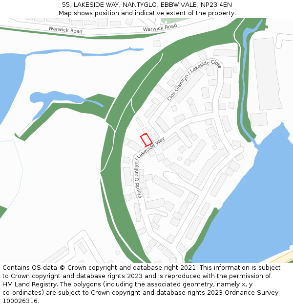 55, LAKESIDE WAY, NANTYGLO, EBBW VALE, NP23 4EN: Location map and indicative extent of plot