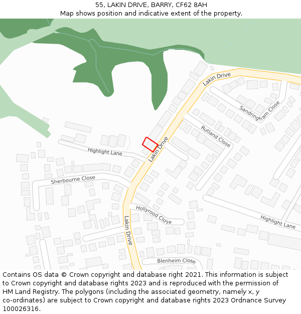 55, LAKIN DRIVE, BARRY, CF62 8AH: Location map and indicative extent of plot