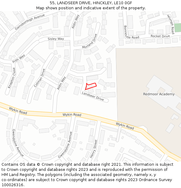 55, LANDSEER DRIVE, HINCKLEY, LE10 0GF: Location map and indicative extent of plot