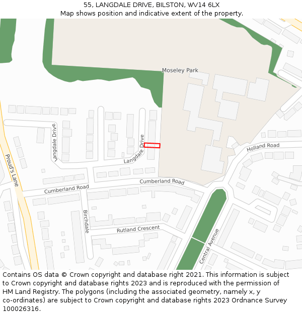 55, LANGDALE DRIVE, BILSTON, WV14 6LX: Location map and indicative extent of plot