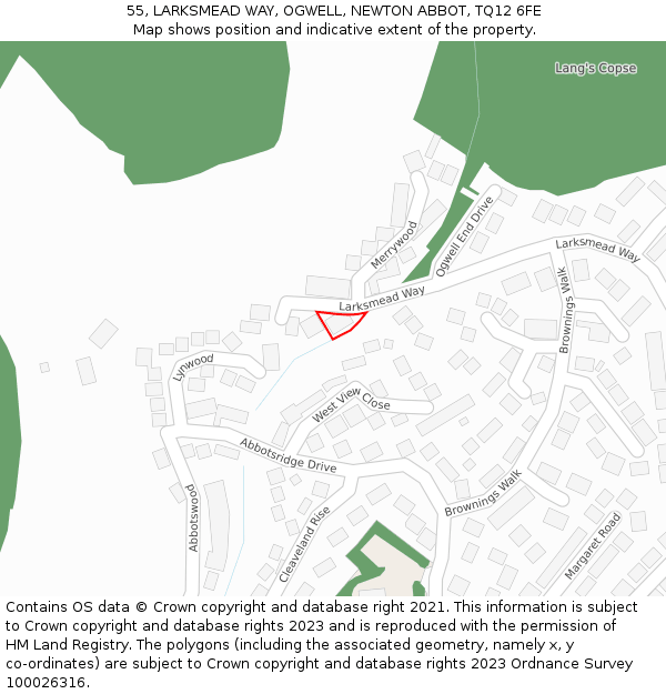 55, LARKSMEAD WAY, OGWELL, NEWTON ABBOT, TQ12 6FE: Location map and indicative extent of plot