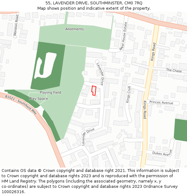 55, LAVENDER DRIVE, SOUTHMINSTER, CM0 7RQ: Location map and indicative extent of plot