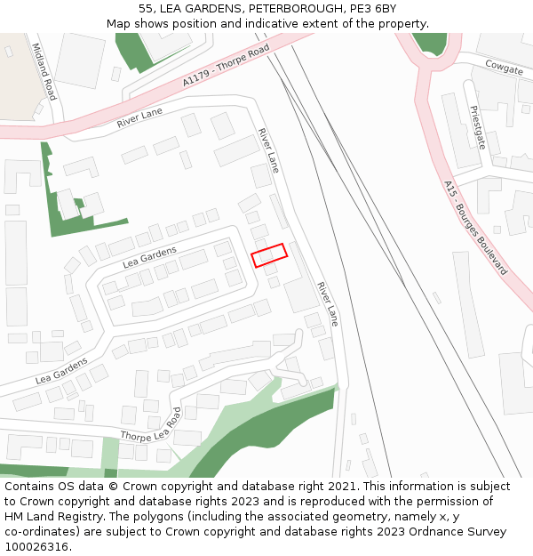 55, LEA GARDENS, PETERBOROUGH, PE3 6BY: Location map and indicative extent of plot