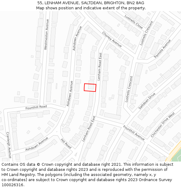 55, LENHAM AVENUE, SALTDEAN, BRIGHTON, BN2 8AG: Location map and indicative extent of plot