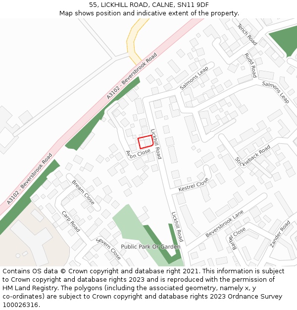 55, LICKHILL ROAD, CALNE, SN11 9DF: Location map and indicative extent of plot