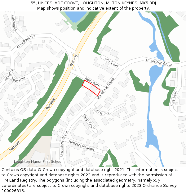 55, LINCESLADE GROVE, LOUGHTON, MILTON KEYNES, MK5 8DJ: Location map and indicative extent of plot