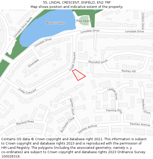 55, LINDAL CRESCENT, ENFIELD, EN2 7RP: Location map and indicative extent of plot