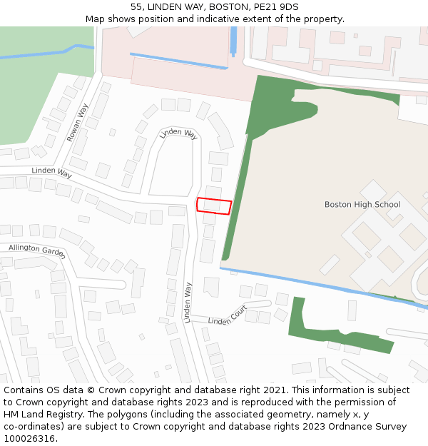 55, LINDEN WAY, BOSTON, PE21 9DS: Location map and indicative extent of plot