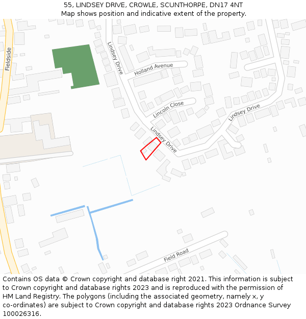 55, LINDSEY DRIVE, CROWLE, SCUNTHORPE, DN17 4NT: Location map and indicative extent of plot