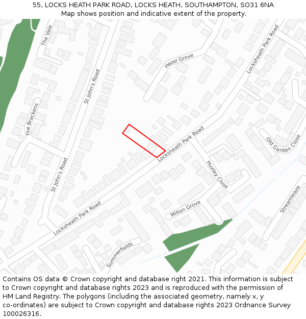 55, LOCKS HEATH PARK ROAD, LOCKS HEATH, SOUTHAMPTON, SO31 6NA: Location map and indicative extent of plot