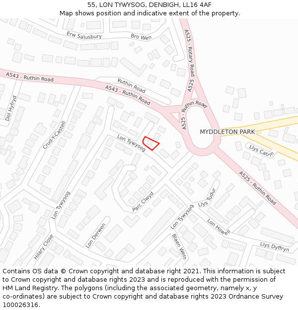 55, LON TYWYSOG, DENBIGH, LL16 4AF: Location map and indicative extent of plot