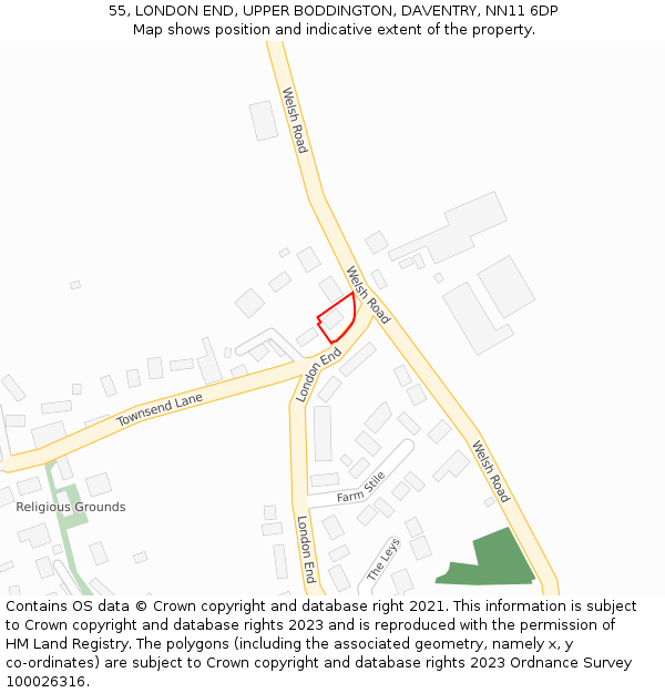 55, LONDON END, UPPER BODDINGTON, DAVENTRY, NN11 6DP: Location map and indicative extent of plot