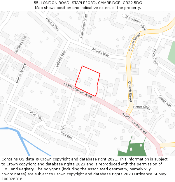 55, LONDON ROAD, STAPLEFORD, CAMBRIDGE, CB22 5DG: Location map and indicative extent of plot