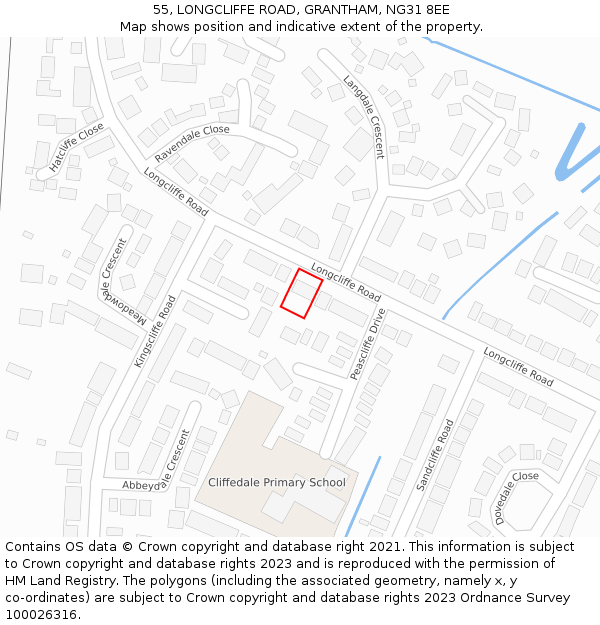 55, LONGCLIFFE ROAD, GRANTHAM, NG31 8EE: Location map and indicative extent of plot