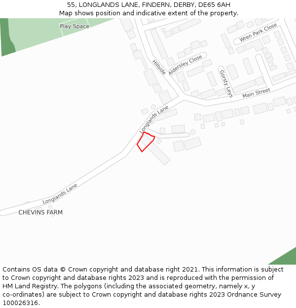 55, LONGLANDS LANE, FINDERN, DERBY, DE65 6AH: Location map and indicative extent of plot