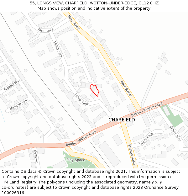 55, LONGS VIEW, CHARFIELD, WOTTON-UNDER-EDGE, GL12 8HZ: Location map and indicative extent of plot