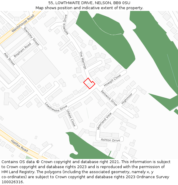 55, LOWTHWAITE DRIVE, NELSON, BB9 0SU: Location map and indicative extent of plot