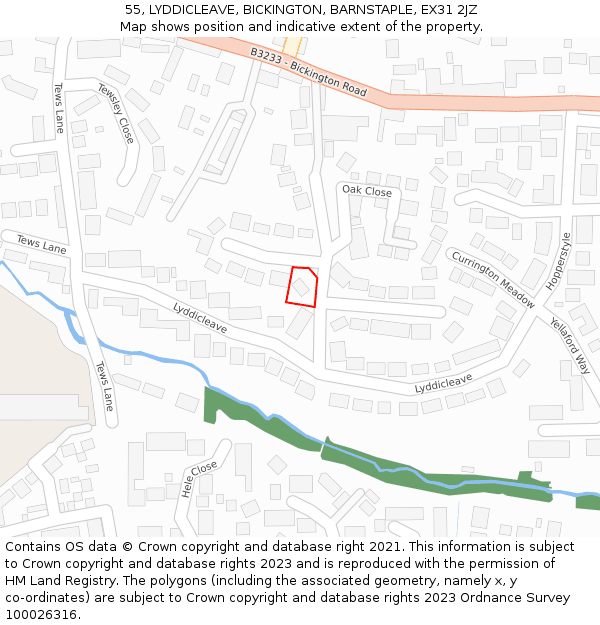 55, LYDDICLEAVE, BICKINGTON, BARNSTAPLE, EX31 2JZ: Location map and indicative extent of plot