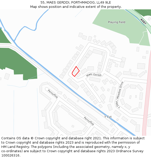 55, MAES GERDDI, PORTHMADOG, LL49 9LE: Location map and indicative extent of plot