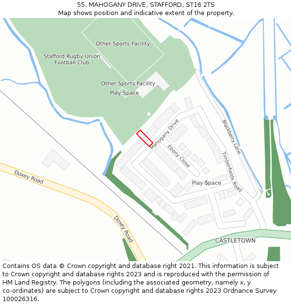 55, MAHOGANY DRIVE, STAFFORD, ST16 2TS: Location map and indicative extent of plot