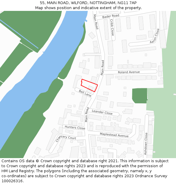 55, MAIN ROAD, WILFORD, NOTTINGHAM, NG11 7AP: Location map and indicative extent of plot