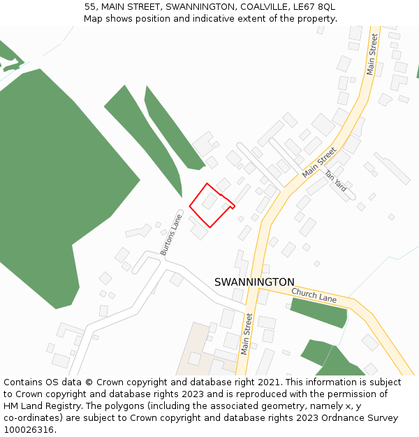 55, MAIN STREET, SWANNINGTON, COALVILLE, LE67 8QL: Location map and indicative extent of plot
