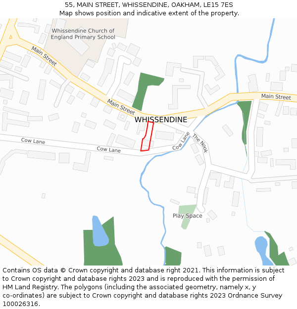 55, MAIN STREET, WHISSENDINE, OAKHAM, LE15 7ES: Location map and indicative extent of plot