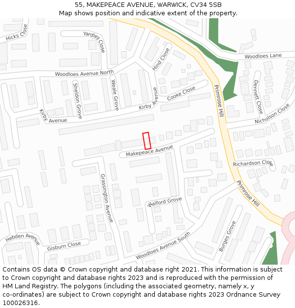 55, MAKEPEACE AVENUE, WARWICK, CV34 5SB: Location map and indicative extent of plot