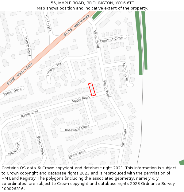 55, MAPLE ROAD, BRIDLINGTON, YO16 6TE: Location map and indicative extent of plot