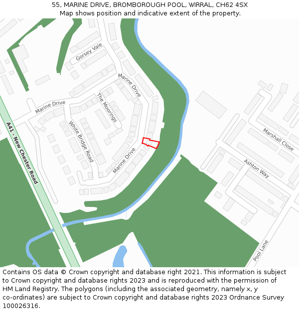 55, MARINE DRIVE, BROMBOROUGH POOL, WIRRAL, CH62 4SX: Location map and indicative extent of plot