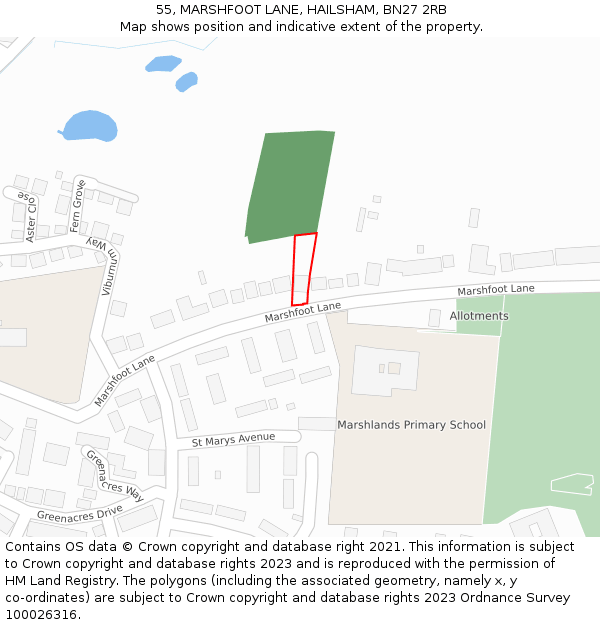 55, MARSHFOOT LANE, HAILSHAM, BN27 2RB: Location map and indicative extent of plot