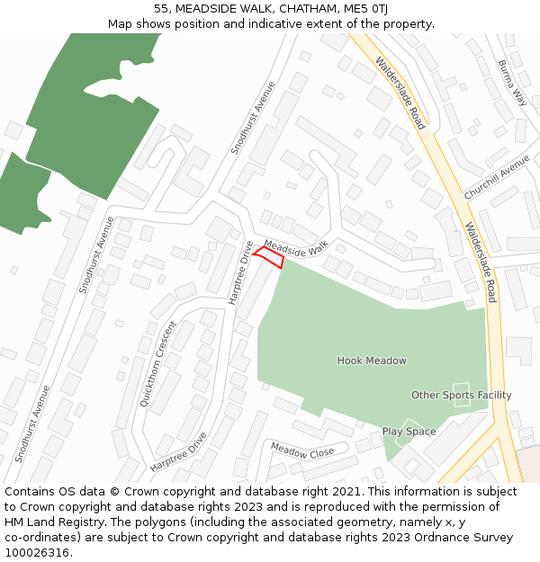 55, MEADSIDE WALK, CHATHAM, ME5 0TJ: Location map and indicative extent of plot