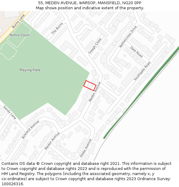 55, MEDEN AVENUE, WARSOP, MANSFIELD, NG20 0PP: Location map and indicative extent of plot