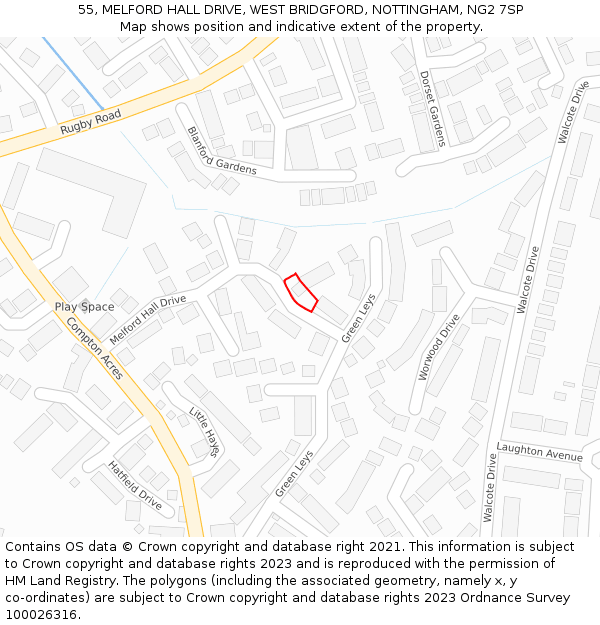 55, MELFORD HALL DRIVE, WEST BRIDGFORD, NOTTINGHAM, NG2 7SP: Location map and indicative extent of plot