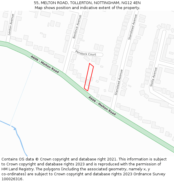 55, MELTON ROAD, TOLLERTON, NOTTINGHAM, NG12 4EN: Location map and indicative extent of plot