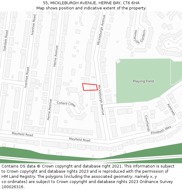 55, MICKLEBURGH AVENUE, HERNE BAY, CT6 6HA: Location map and indicative extent of plot