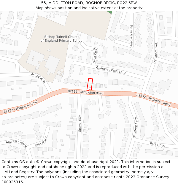 55, MIDDLETON ROAD, BOGNOR REGIS, PO22 6BW: Location map and indicative extent of plot