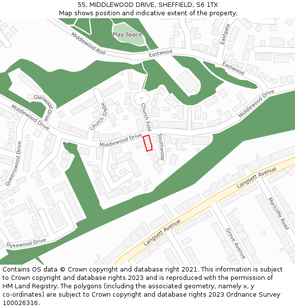 55, MIDDLEWOOD DRIVE, SHEFFIELD, S6 1TX: Location map and indicative extent of plot