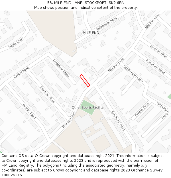55, MILE END LANE, STOCKPORT, SK2 6BN: Location map and indicative extent of plot